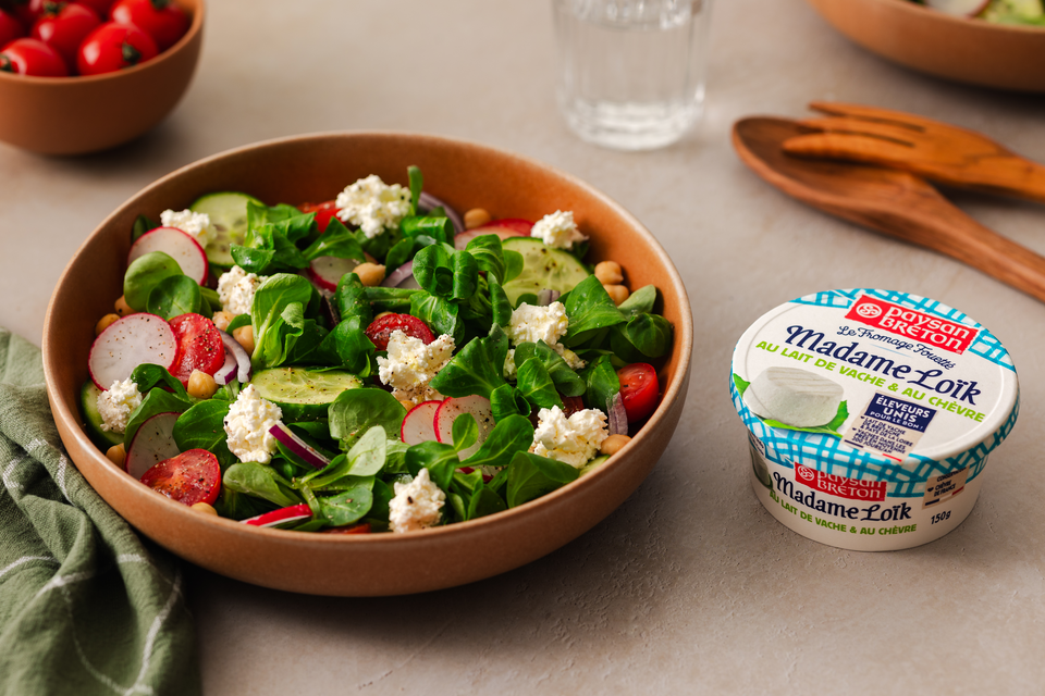Recette salade fromage fouetté chèvre madame loik paysan breton