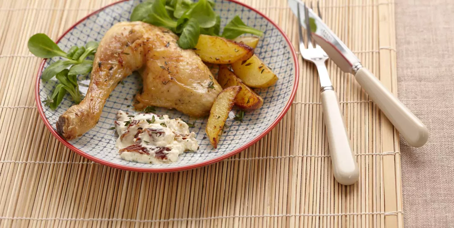 Roasted Chicken Stuffed with slow-roasted Tomatoes, Garlic and Mixed Herbs