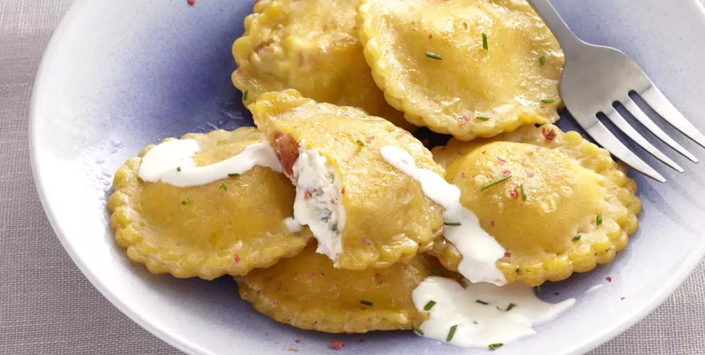 Slow-roasted Tomato and Shallot & Chive Whipped Cheese Ravioli