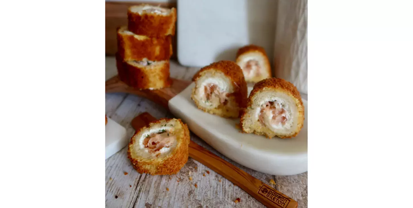 Pain perdu revisité au fromage fouetté et saumon