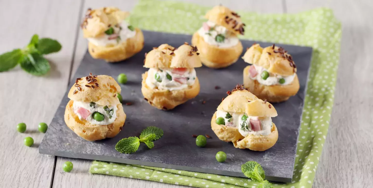 Petits choux menthe, petits pois et jambon