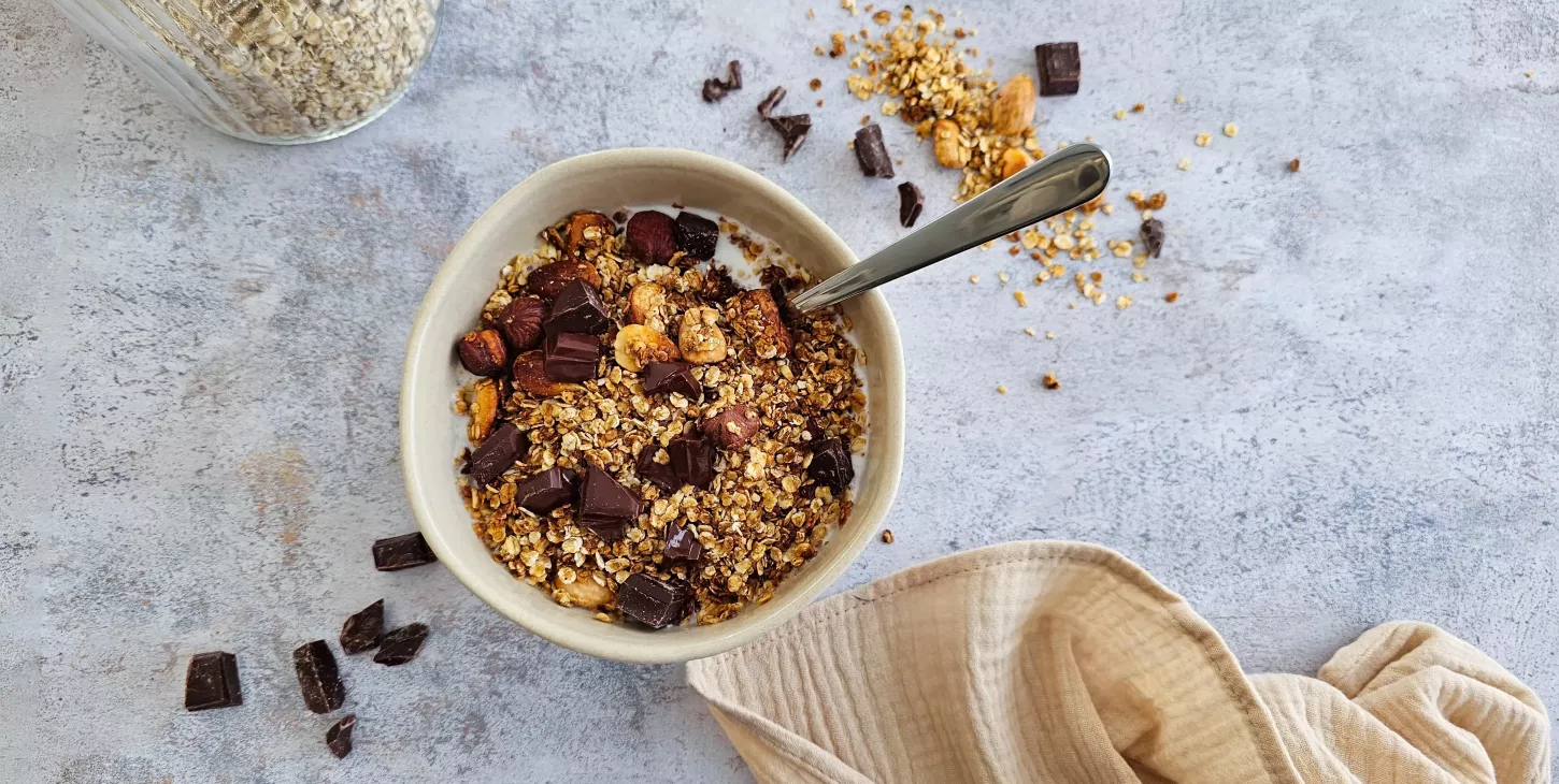 Granola maison chocolat noix lait ribot paysan breton