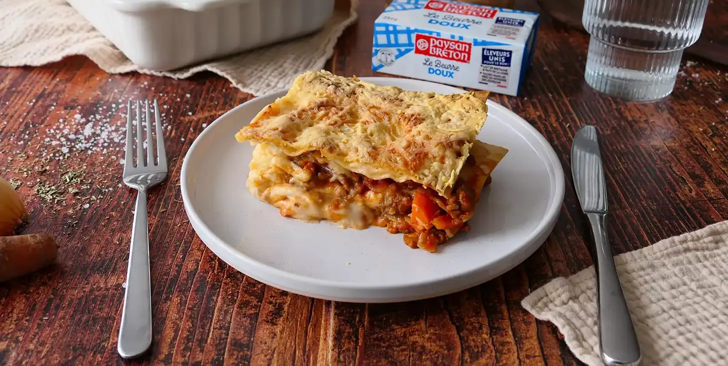 lasagne bolognaise beurre plaquette et emmental rapé paysan breton