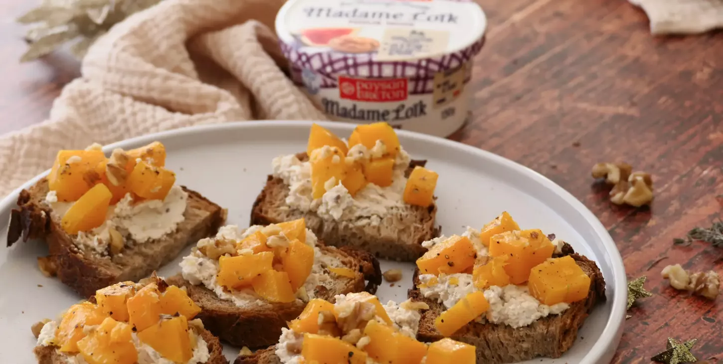 Petit toast butternut rôti et fromage fouetté madame loik paysan breton